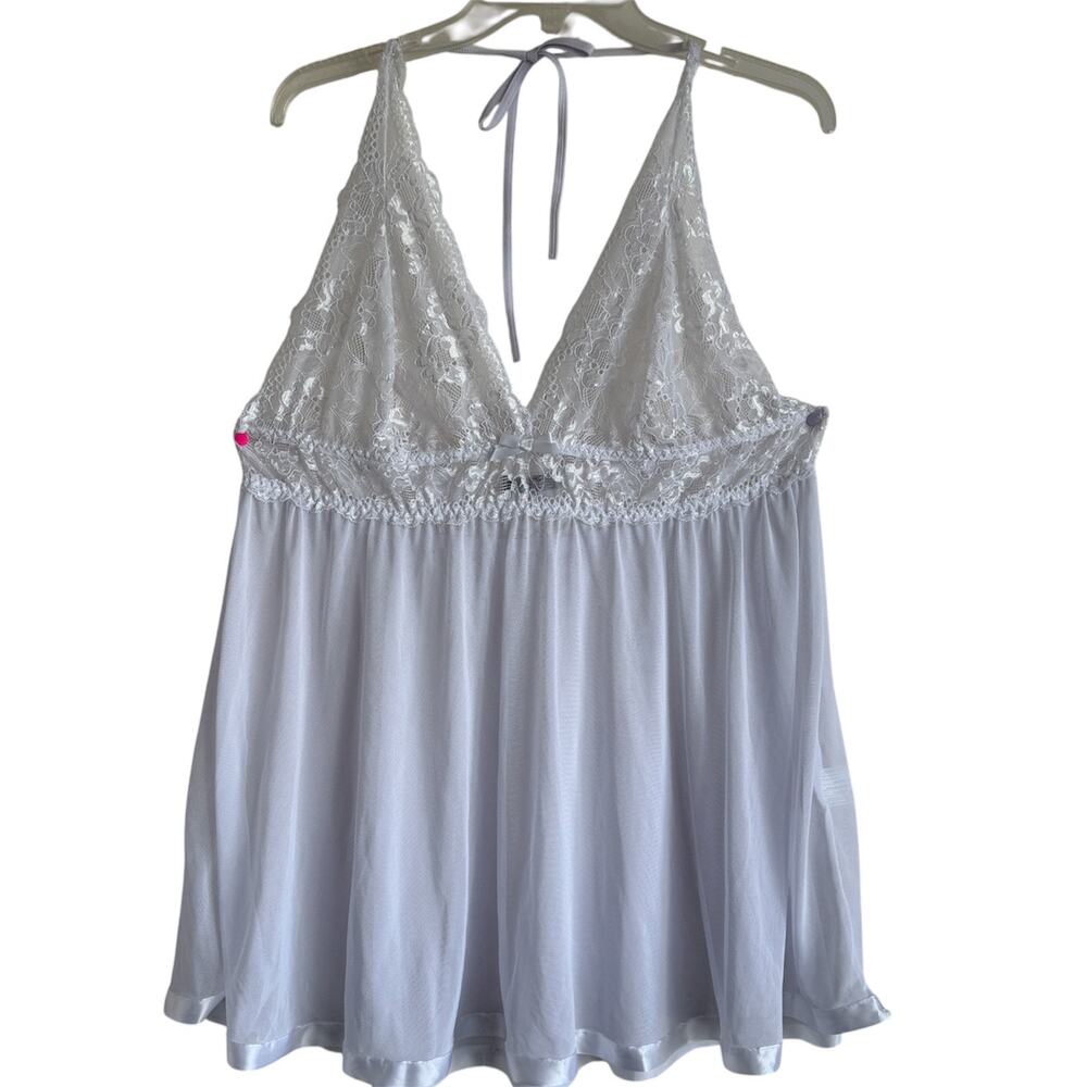 AvidLove Sheer White Mesh & Lace Bridal Halter Babydoll Chemise Lingerie Sz 24W